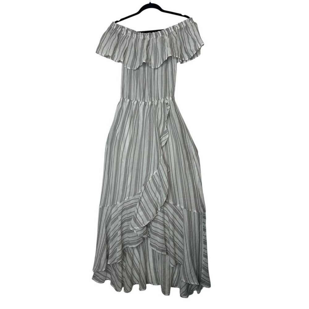 SEN Maxi Dress Women Small Asymmetrical Ruffle Smocked Waist Beach Cotton Formal - Picture 1 of 9